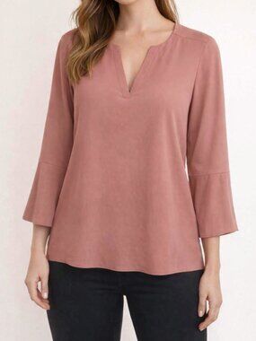 Violet & Claire Mid Hip 3/4 Sleeve Blouse Top Shirt Dusty Rose Salmon Size 2X